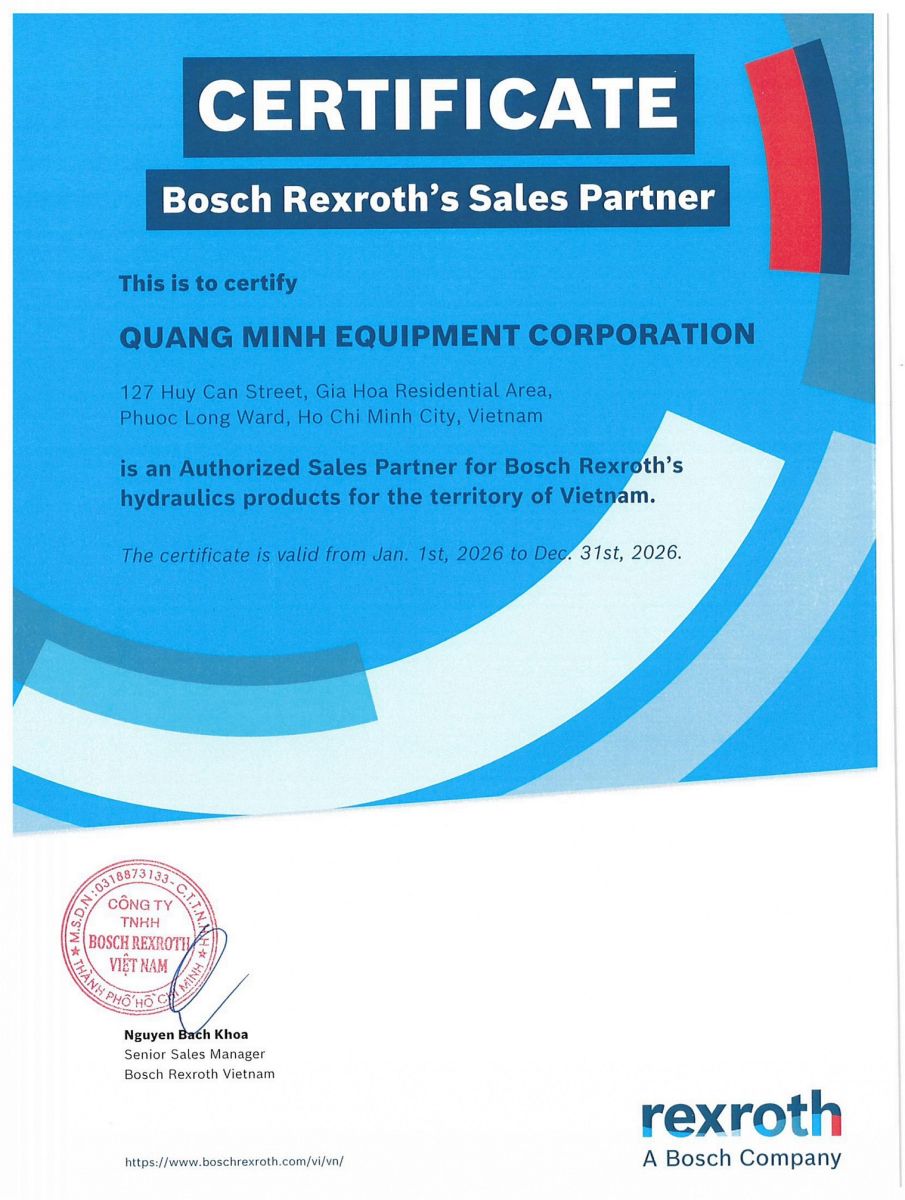 giấy chứng nhận đại lý phân phối chính hãng của Rexroth tại Việt Nam của QME